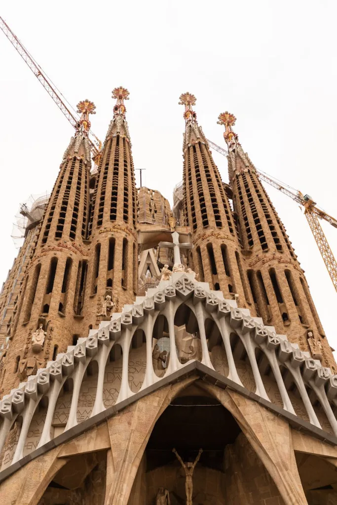 Sagrada Familia's intricate facade and spires in Barcelona, Spain.