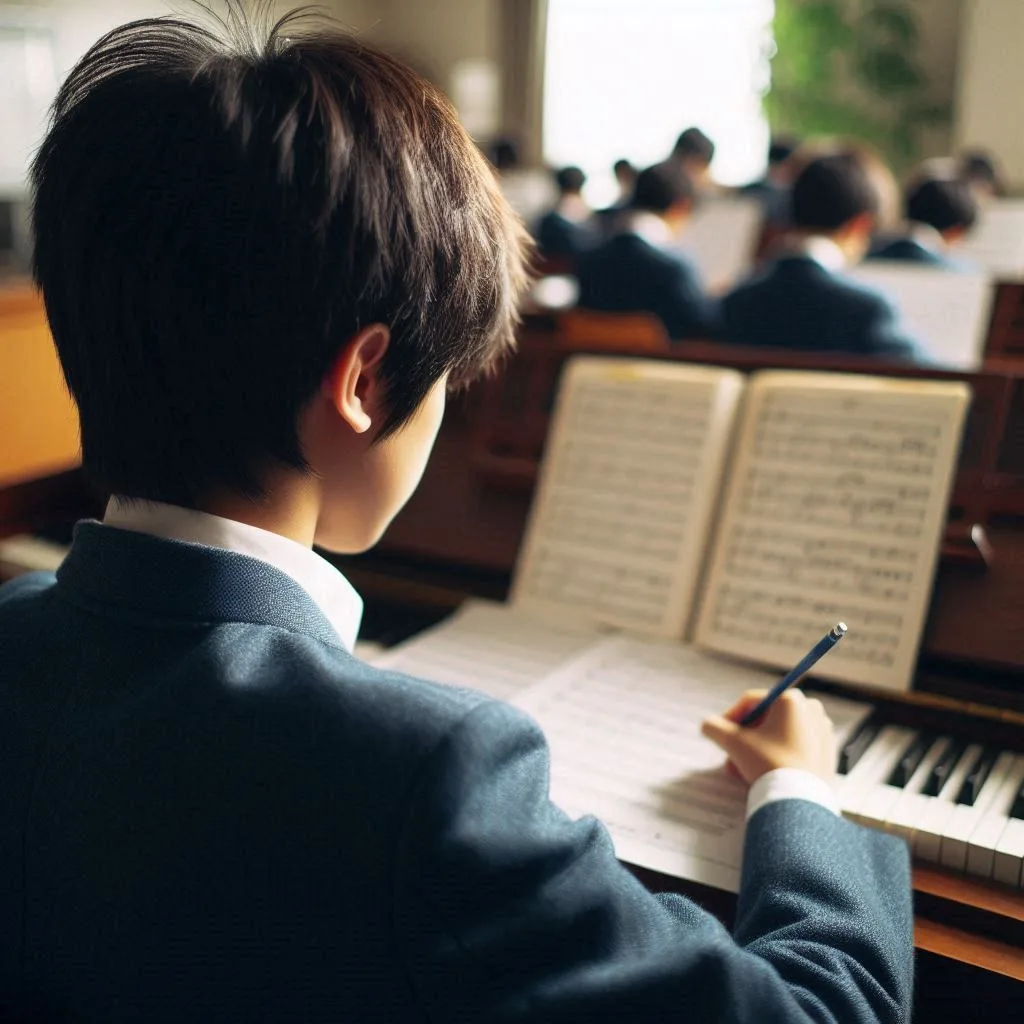 楽譜を書く少年